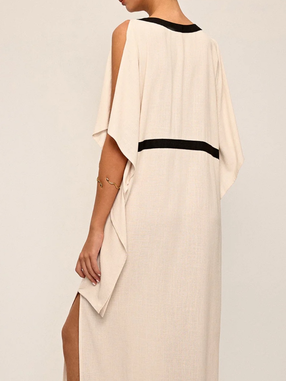 NWT Contrast Trim Maxi Kaftan Dress | Cream & Black | Resort Vacation Dress - Picture 6 of 6